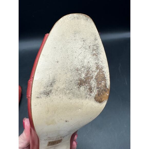 ALDO Red Leather Peep Toe‎ Heels Women’s Size 40 (US 9.5-10) Wood Cone Heel - Picture 12 of 13